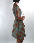 Deadstock 50s 60s Day Dress Plaid Shirtwaist Style Vintage Shift Large Nancy Frock Dan River VFG