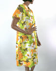 Vintage 60s Day Dress Floral Print Deadstock Earth Tones L/XL