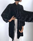 30s Crushed Velvet Jacket Black Dramatic Vintage Attached Scarf Women's S/M VFG