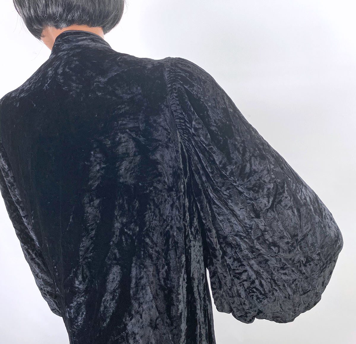 30s Crushed Velvet Jacket Black Dramatic Vintage Attached Scarf Women's S/M VFG