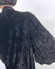 30s Crushed Velvet Jacket Black Dramatic Vintage Attached Scarf Women's S/M VFG