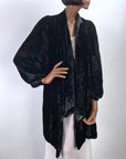 30s Crushed Velvet Jacket Black Dramatic Vintage Attached Scarf Women's S/M VFG