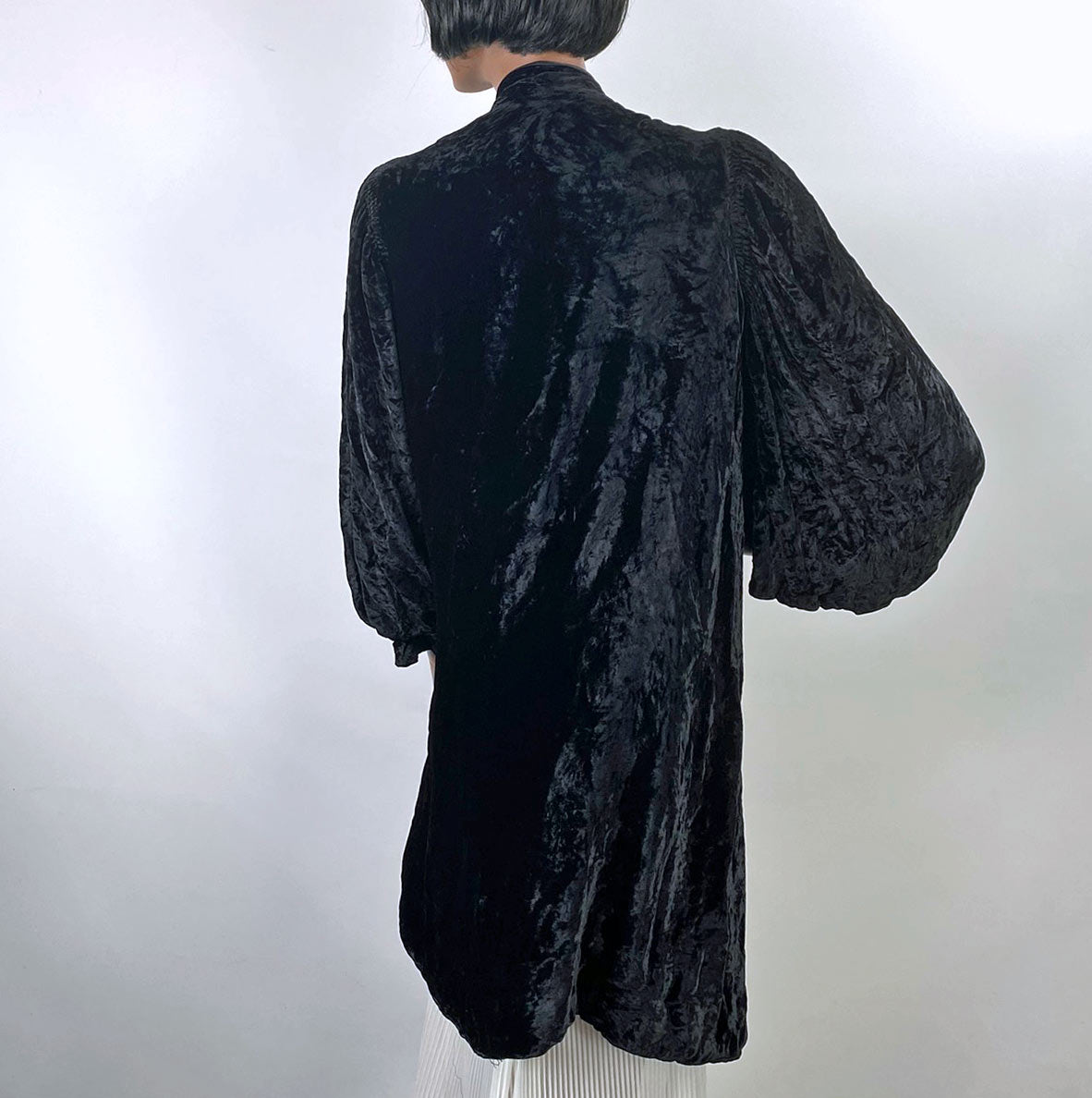 30s Crushed Velvet Jacket Black Dramatic Vintage Attached Scarf Women's S/M VFG