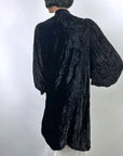 30s Crushed Velvet Jacket Black Dramatic Vintage Attached Scarf Women's S/M VFG