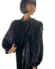 30s Crushed Velvet Jacket Black Dramatic Vintage Attached Scarf Women's S/M VFG