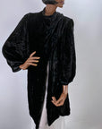 30s Crushed Velvet Jacket Black Dramatic Vintage Attached Scarf Women's S/M VFG
