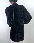 30s Crushed Velvet Jacket Black Dramatic Vintage Attached Scarf Women's S/M VFG