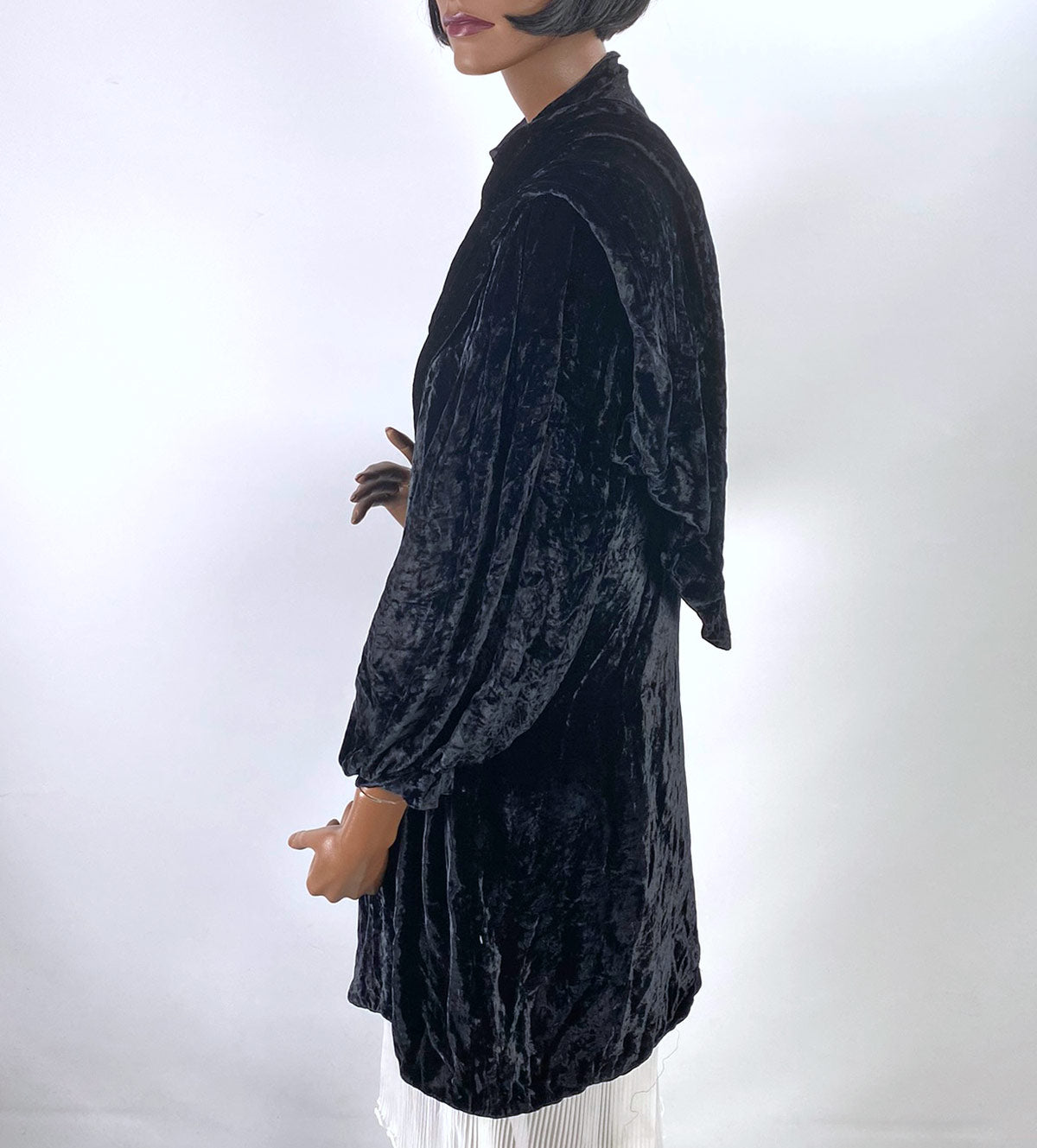 30s Crushed Velvet Jacket Black Dramatic Vintage Attached Scarf Women's S/M VFG