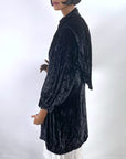30s Crushed Velvet Jacket Black Dramatic Vintage Attached Scarf Women's S/M VFG