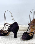 Vintage 20s T-Strap Heels Flapper Shoes Purple Suede O'Connor & Goldberg As-Is VFG