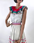 70s Patchwork Full Skirt & Blouse 80s Vintage Seminole Style S/M Origins