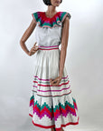 70s Patchwork Full Skirt & Blouse 80s Vintage Seminole Style S/M Origins