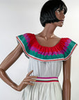 70s Patchwork Full Skirt & Blouse 80s Vintage Seminole Style S/M Origins