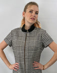 60s Vintage Mod Mini Jumpsuit Scooter Women's Houndstooth Wool Hot Pants M/L VFG Pant'her Plus College Town