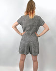 60s Vintage Mod Mini Jumpsuit Scooter Women's Houndstooth Wool Hot Pants M/L VFG Pant'her Plus College Town