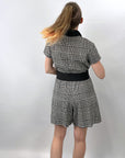 60s Vintage Mod Mini Jumpsuit Scooter Women's Houndstooth Wool Hot Pants M/L VFG Pant'her Plus College Town