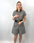 60s Vintage Mod Mini Jumpsuit Scooter Women's Houndstooth Wool Hot Pants M/L VFG Pant'her Plus College Town