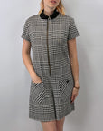 60s Vintage Mod Mini Jumpsuit Scooter Women's Houndstooth Wool Hot Pants M/L VFG Pant'her Plus College Town