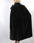 Vintage 20s Evening Cape Silver Lamé Flower Collar Women's Silk Velvet Cocoon Coat VFG