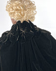 Vintage 20s Evening Cape Silver Lamé Flower Collar Women's Silk Velvet Cocoon Coat VFG