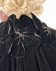 Vintage 20s Evening Cape Silver Lamé Flower Collar Women's Silk Velvet Cocoon Coat VFG