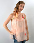 50s Nylon Chiffon Top Pink BabyDoll60s PJ Pajama Top Lace Roses VFG Van Raalte
