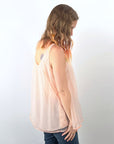 50s Nylon Chiffon Top Pink BabyDoll60s PJ Pajama Top Lace Roses VFG Van Raalte