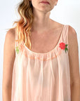 50s Nylon Chiffon Top Pink BabyDoll60s PJ Pajama Top Lace Roses VFG Van Raalte