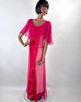Hot Pink 20s Dress Vintage Chiffon & Cut Velvet Art Deco VFG