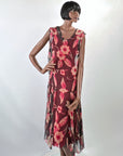 20s Vintage Chiffon Dress & Jacket Set Art Deco Floral Print VFG