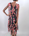 20s Vintage Chiffon Dress & Jacket Set Art Deco Floral Print VFG