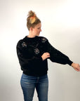 Women's 80s Gem Sweater Cropped 90s Pullover Hong Kong Beaded Sequinned Pearls Mariea Kim VFG