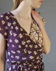 Women's 70s Dress Vintage 30s Style Floral Print Sexy Sweet Wrap Bodice Small to Medium VFG