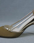 60s Spike Heels Vintage Deadstock Suede Olive Gold Pointy Toe Pumps Shoes Qualicraft VFG