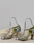30s Strappy Heels Silver Vintage 20s T-strap Shoes Qualicraft VFG