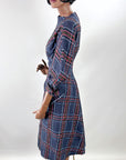 50s Vintage Day Dress Novelty Plaid Diagonal 60s Jewel Tones Small R&K Originals VFG