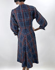 50s Vintage Day Dress Novelty Plaid Diagonal 60s Jewel Tones Small R&K Originals VFG