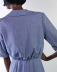 50s Vintage Day Dress Shirtwaist Blue Gingham Check Big Buttons R & K Originals VFG S/M