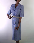 50s Vintage Day Dress Shirtwaist Blue Gingham Check Big Buttons R & K Originals VFG S/M