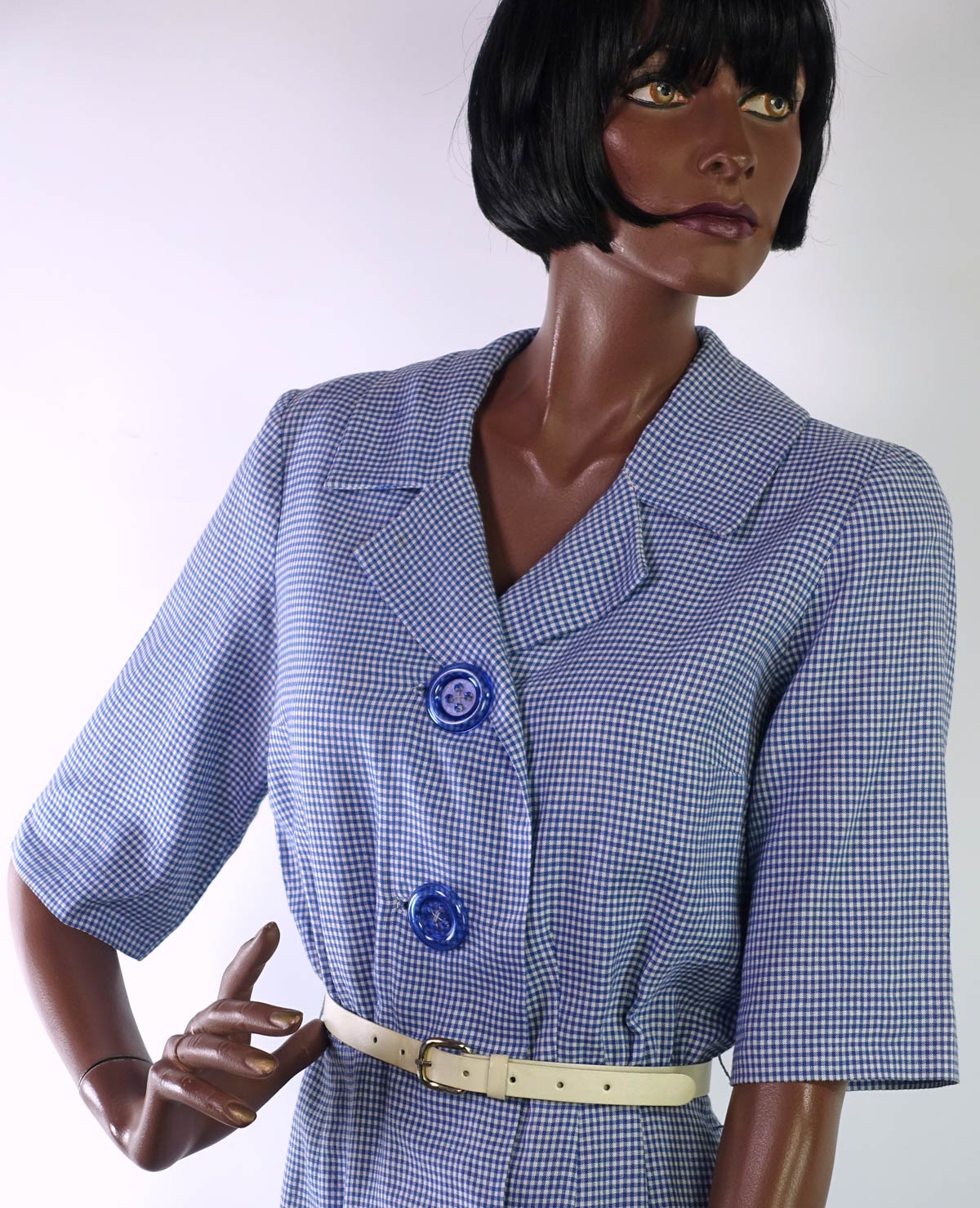 50s Vintage Day Dress Shirtwaist Blue Gingham Check Big Buttons R & K Originals VFG S/M 50s Vintage Day Dress Shirtwaist Blue Gingham Check Big Buttons R & K Originals VFG S/M