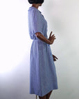 50s Vintage Day Dress Shirtwaist Blue Gingham Check Big Buttons R & K Originals VFG S/M