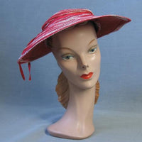 30s 40s Vintage Platter Sun Hat Wide Brim Red & White VFG