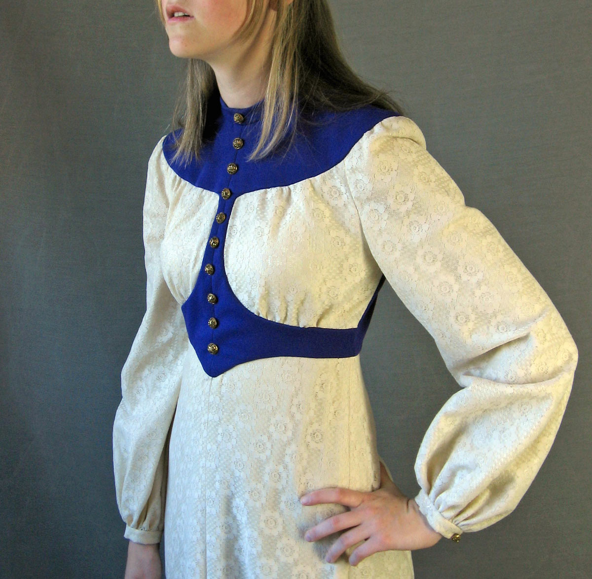 Women's 70s Dress Boho Bridgerton Cottagecore Gown Lace & Purple Vintage SCA Extra Small to Small VFG