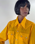 Deadstock 70s Western Cowboy Shirt Vintage Stop Sign Yellow Diamond Snaps 15M Rockmount VFG