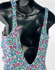 60s One Piece Pin Up Swimsuit Women's Vintage 70s Floral XL Perfection Fit by Roxanne VFG