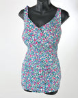60s One Piece Pin Up Swimsuit Women's Vintage 70s Floral XL Perfection Fit by Roxanne VFG