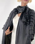 20s Cape Black Silk Satin Tiers Ruffles Gold Lamè Lining VFG