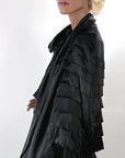 20s Cape Black Silk Satin Tiers Ruffles Gold Lamè Lining VFG