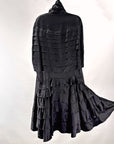 20s Cape Black Silk Satin Tiers Ruffles Gold Lamè Lining VFG