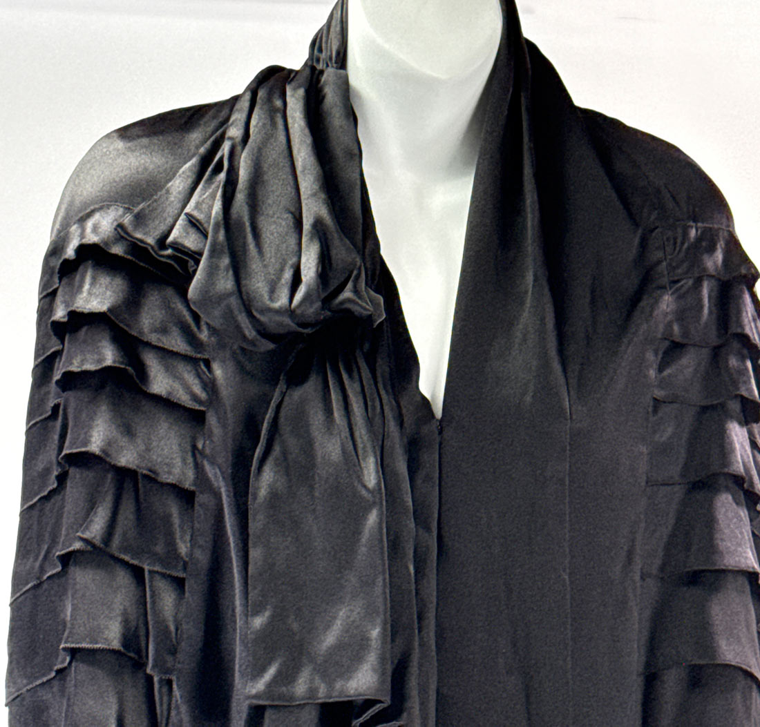 20s Cape Black Silk Satin Tiers Ruffles Vintage Flapper Gold Lamè Lining VFG